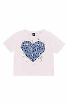 PixieLane Kids' Washed Drop Shoulder Cheetah Heart Graphic T-Shirt