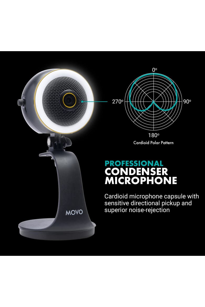 WebMic HD Pro All-in-One Webcam with Mic and Ring Light in Silver, Alternate, color, Black