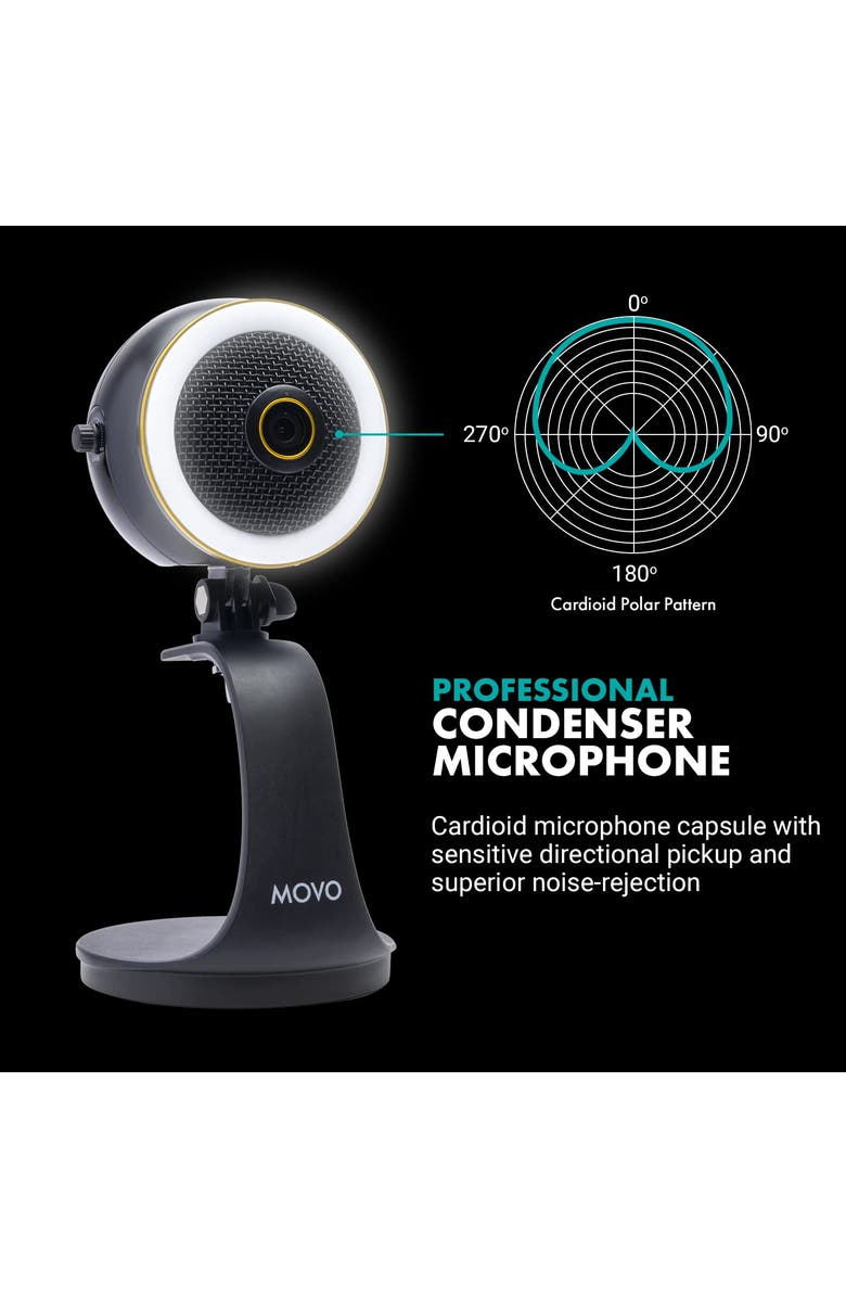 MOVO WebMic HD Pro - All-in-One Streaming Webcam, Microphone and LED Ring Light, Alternate, color, Black