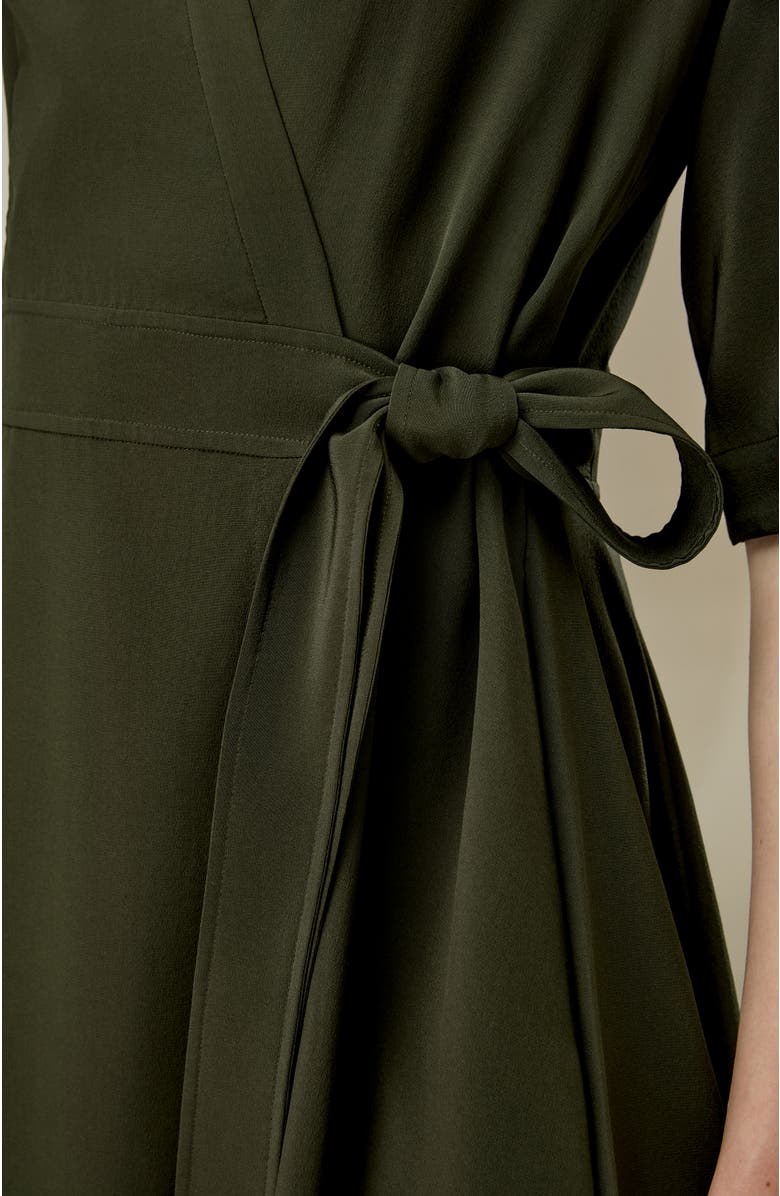 Lilysilk Front Tie Wrap Silk Dress, Alternate, color, Olive Green