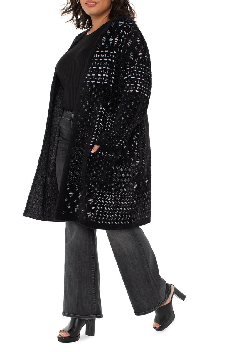 Liverpool Los Angeles Fuzzy Jacquard Sweater Coat, Alternate, color, Black White Patchwork