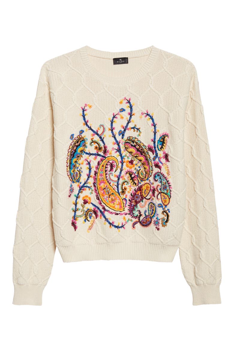 Embroidered Crop Cotton Blend Sweater, Alternate, color, IVORY
