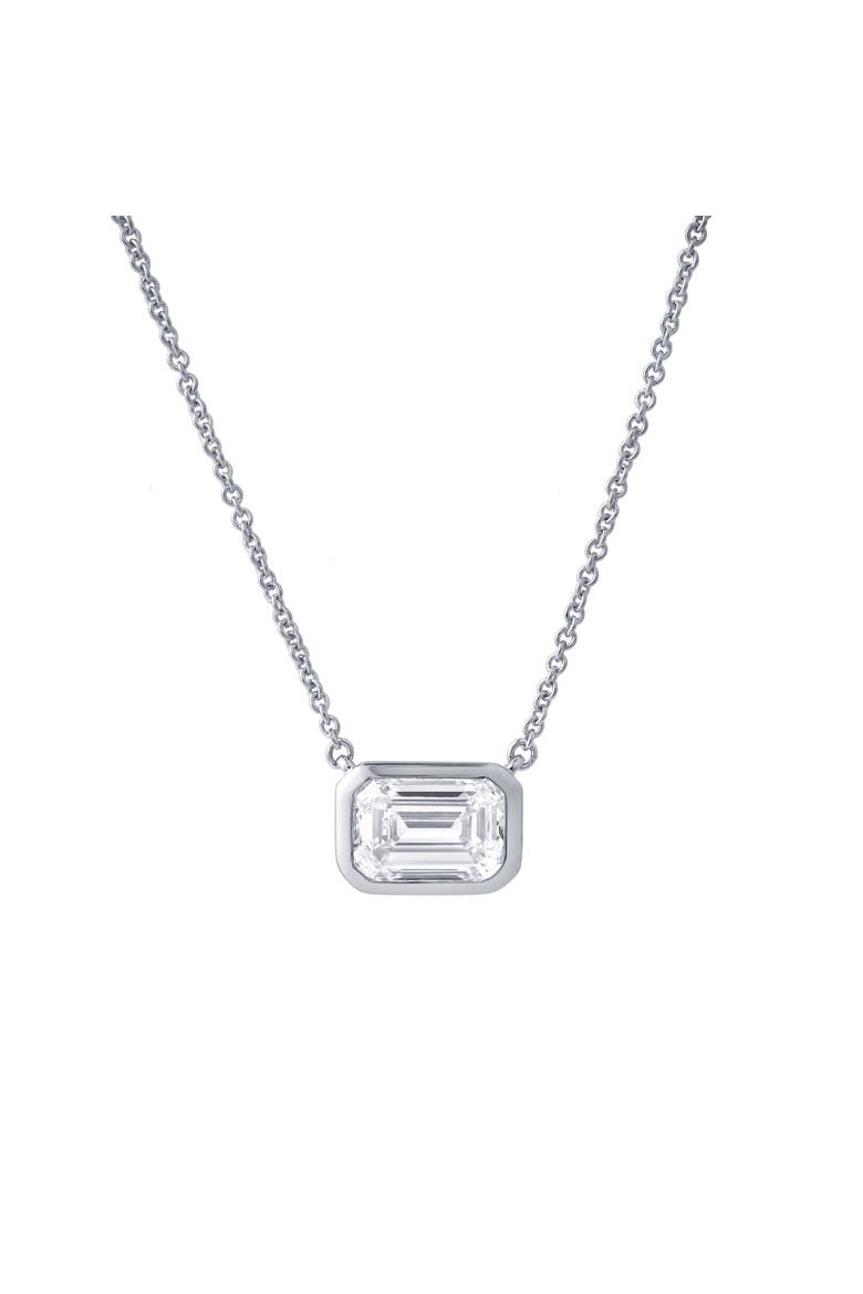 Glinda Emerald East West 14K Gold Lab Grown Diamond Bezel Necklace - 1.50 ct, Main, color, 14K White Gold