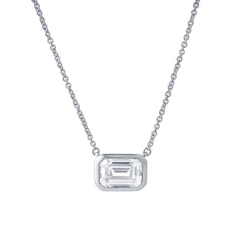 Glinda Emerald East West 14K Gold Lab Grown Diamond Bezel Necklace - 1.50 ct