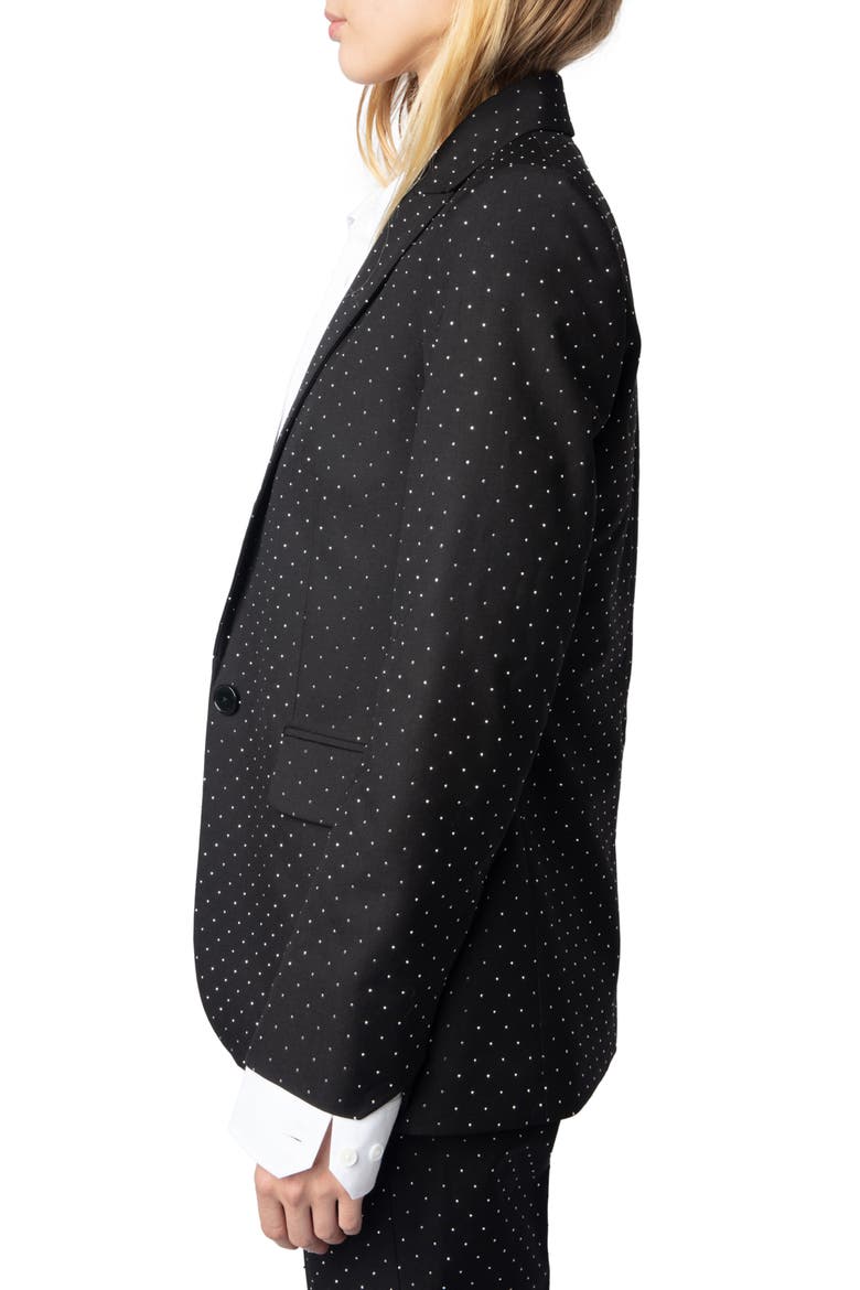 Valse Diamanté Single Breasted Crepe Blazer, Alternate, color, BLACK