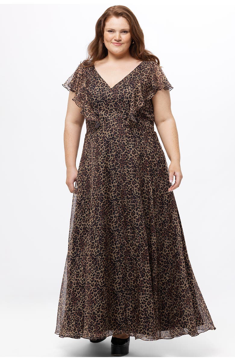 Celebrations by Sydney's Closet Short Sleeve V-Neck Plus Size Animal Print Dress with Slit, Main, color, Animal Print