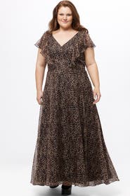 Celebrations by Sydney's Closet Short Sleeve V-Neck Plus Size Animal Print Dress with Slit
