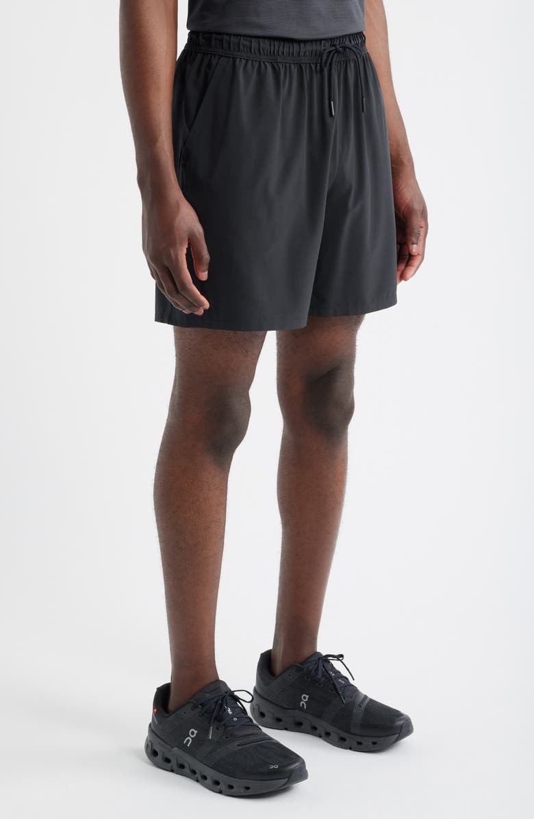 Zella Zelstretch 7-Inch Perforated Shorts, Alternate, color, Black Caviar