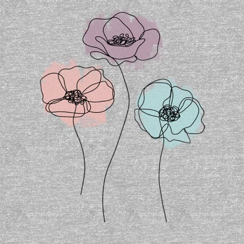 Lost Gods Line Art Poppy Flowers Graphic T-shirt In Gray