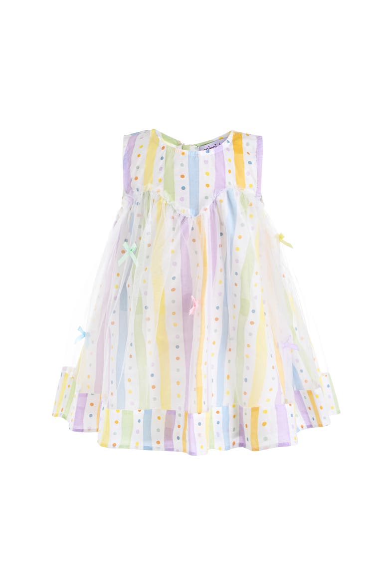 Caliora Striped Bow Tulle Dress, Main, color, White
