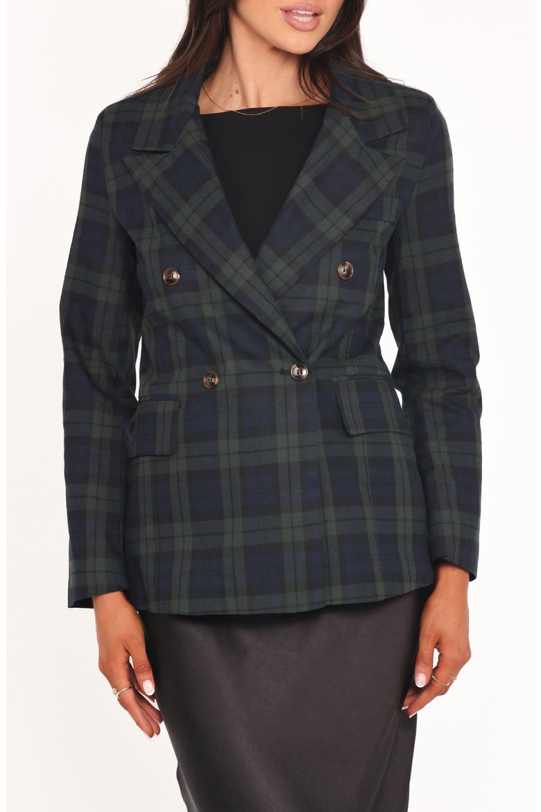 Juliette Plaid Double Breasted Blazer, Main, color, GREEN PLAID