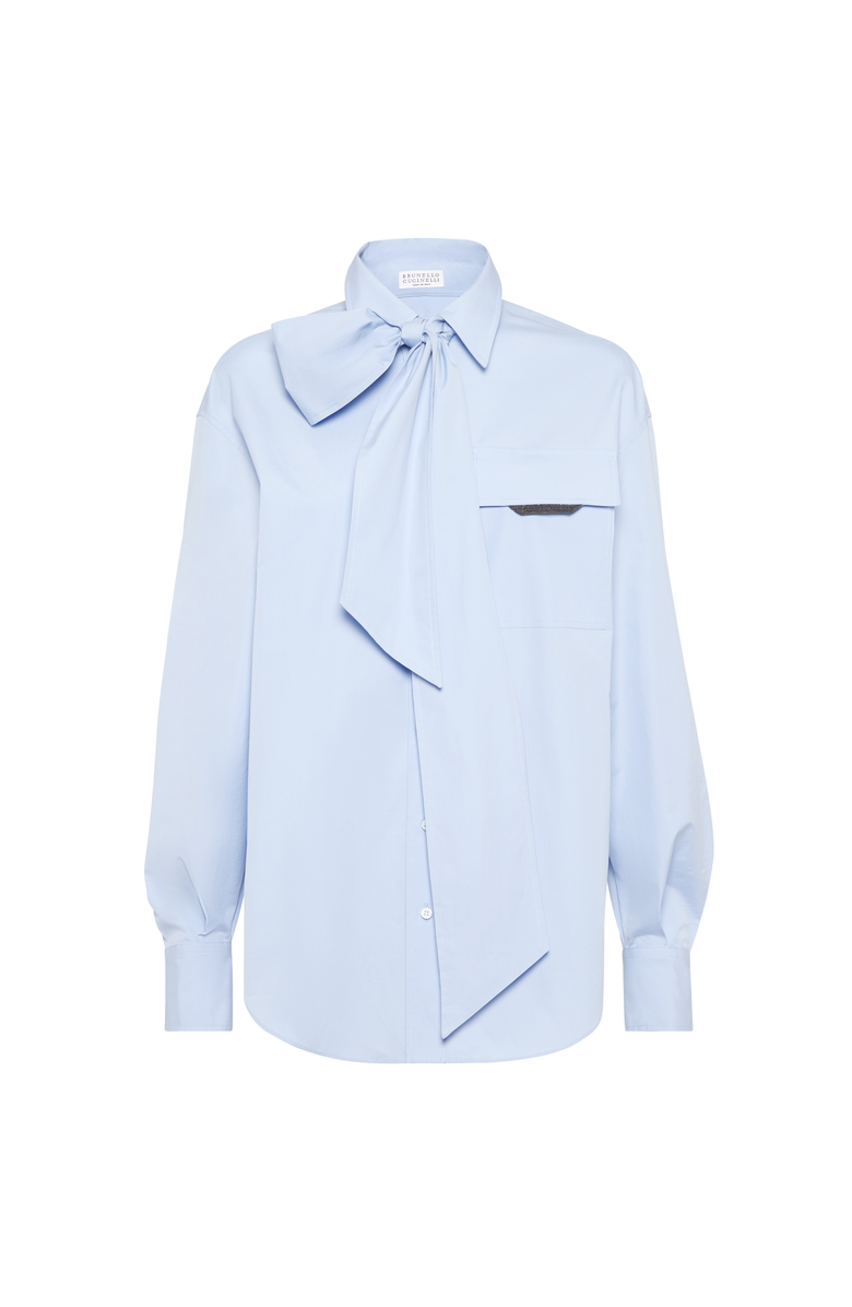 Brunello Cucinelli Poplin shirt with lavallière, Main, color, Sky Blue