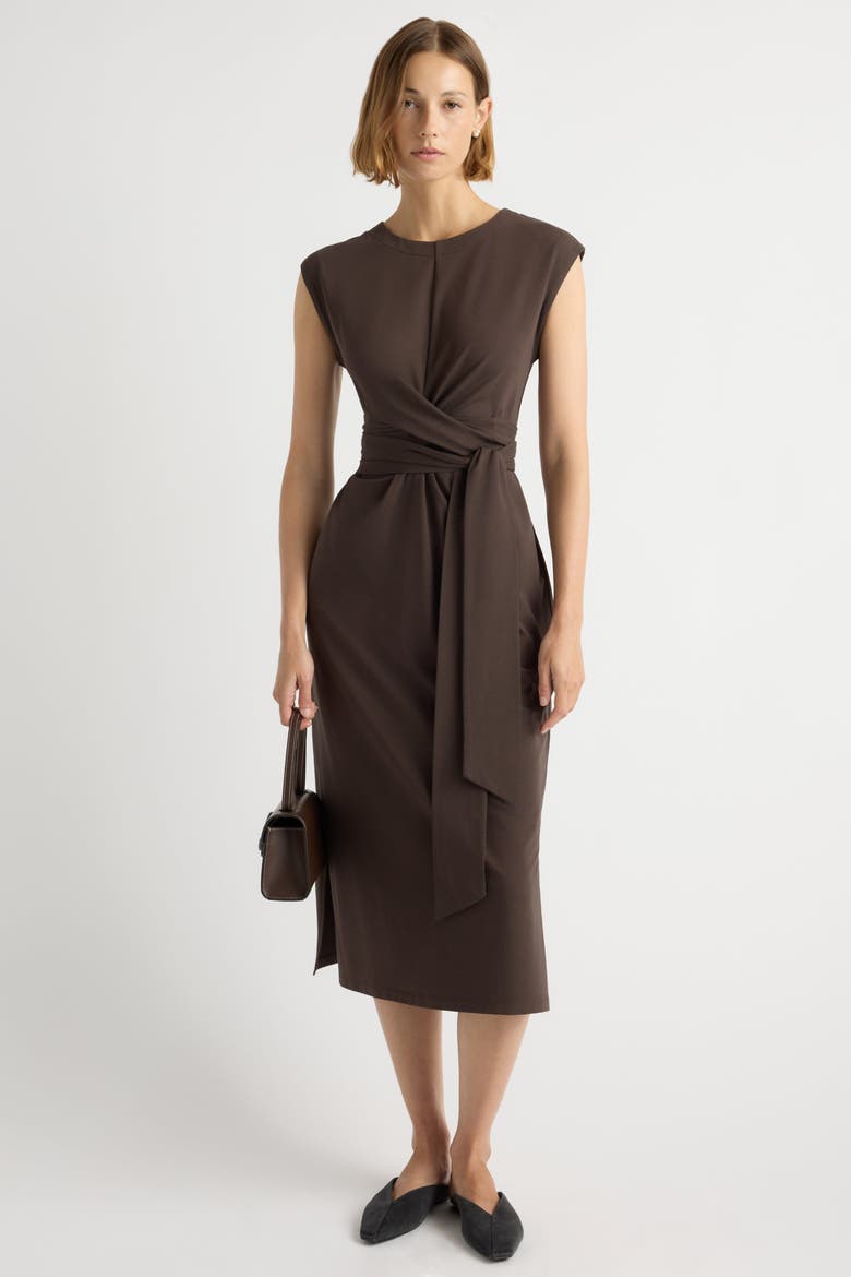 Fei Tie-Front Organic Cotton Dress, Alternate, color, Dark Truffle
