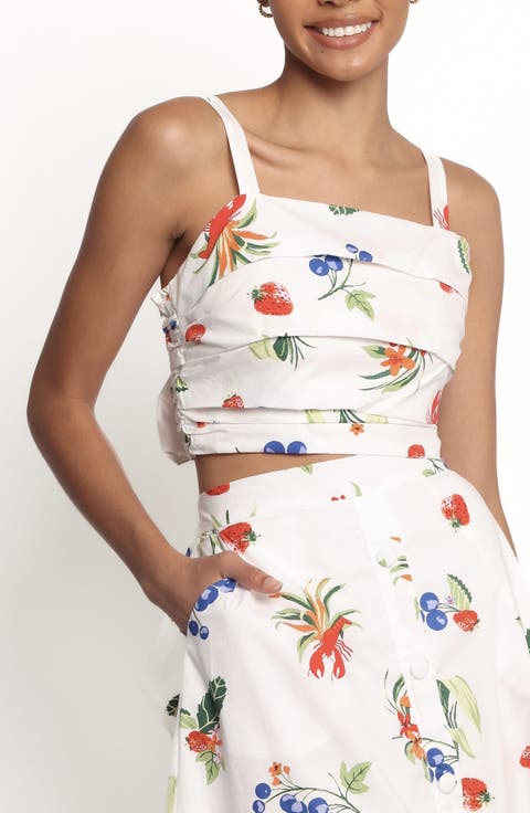 Geneva Fruit Print Bow Accent Cotton Camisole