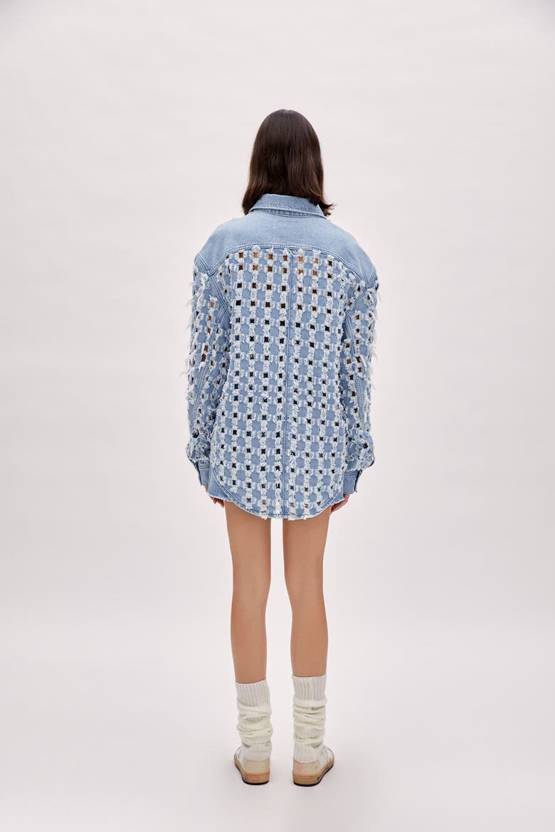 Perforated Denim Shirt, Alternate, color, blue
