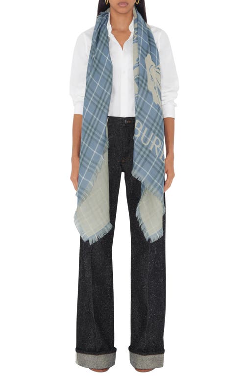 Shop Burberry Equestrian Knight Design Check Wool Scarf In Pewter