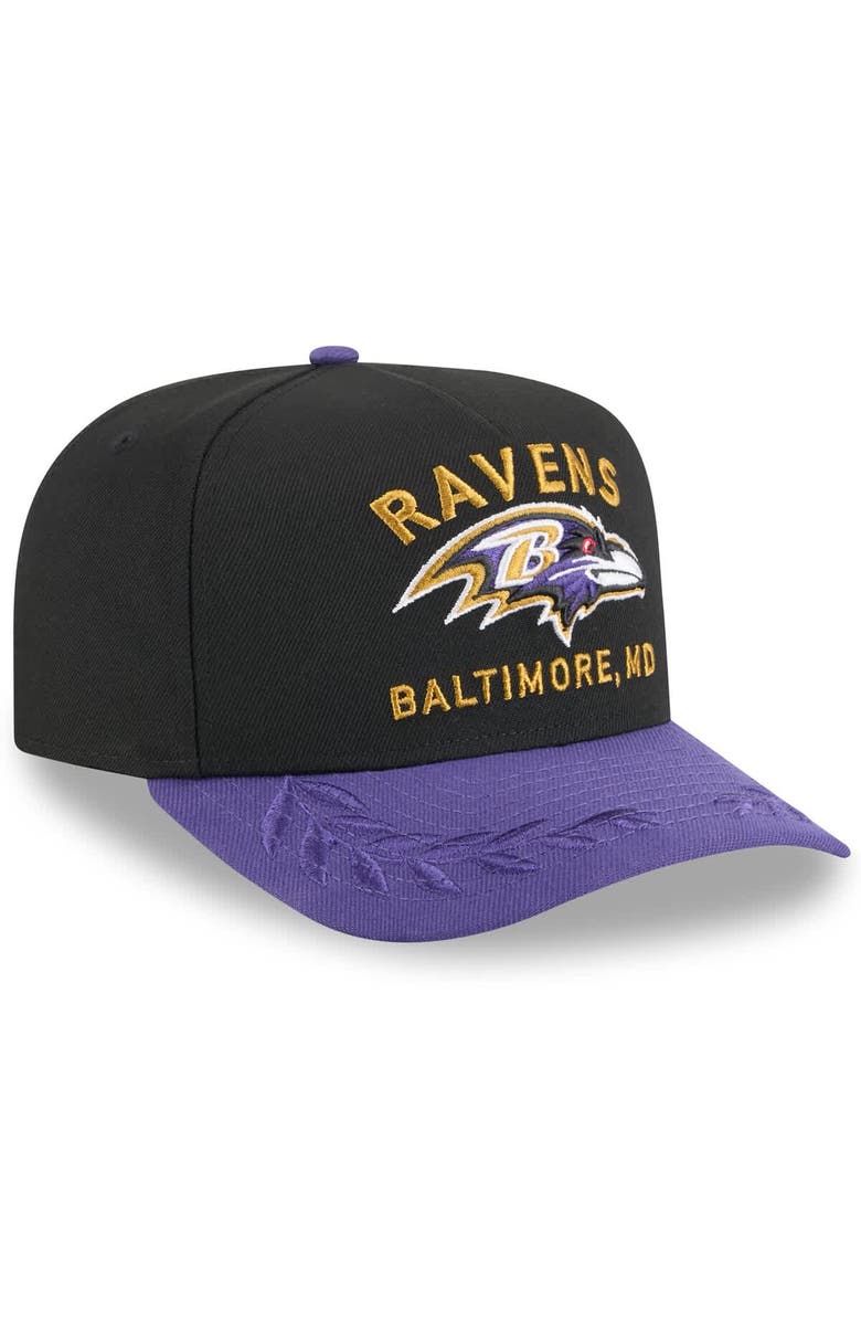New Era Men's New Era Black/Purple Baltimore Ravens 2025 NFL Draft A-Frame 9FIFTY Snapback Hat, Alternate, color,