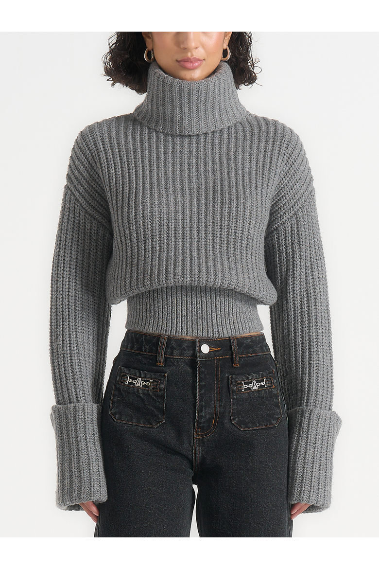 Amaya Roll Neck Knit Jumper With Cuffs, Alternate, color, Grey