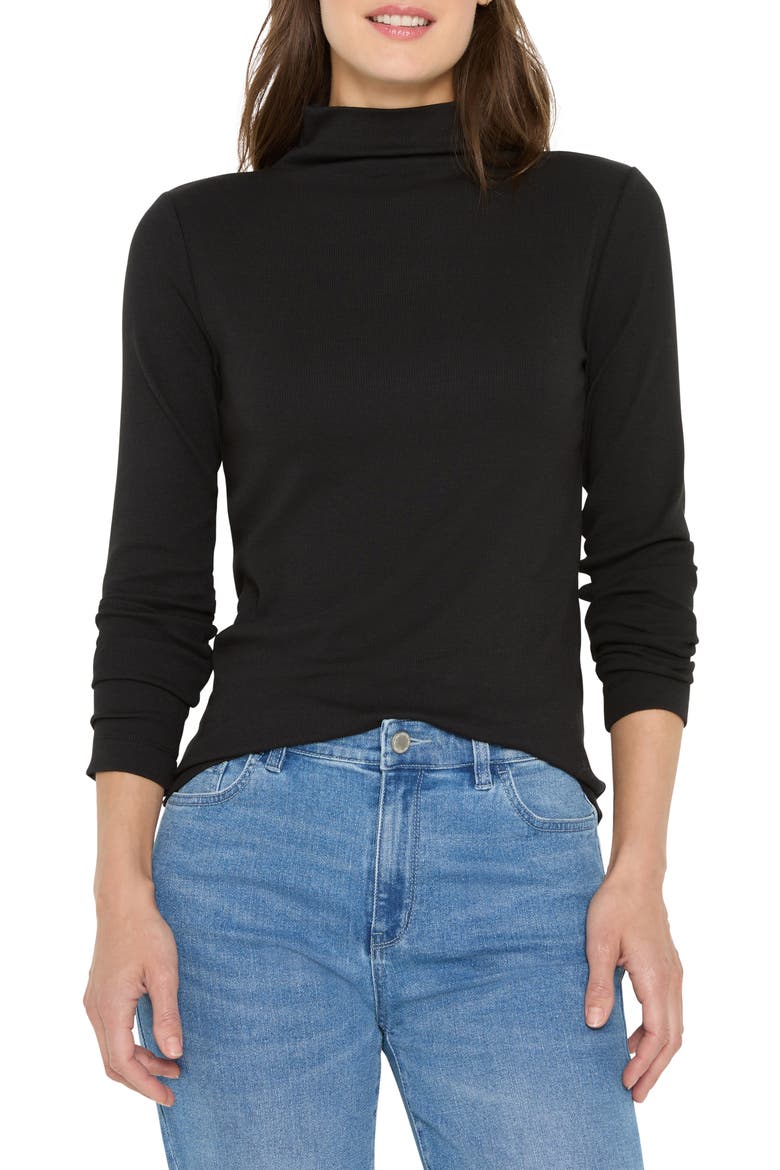 Perfect Rib Cotton Blend Funnel Neck Top, Main, color, BLACK ONYX