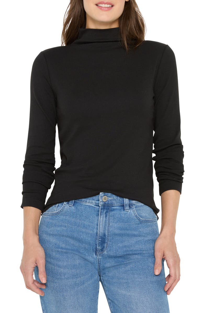 NIC+ZOE Perfect Rib Cotton Blend Funnel Neck Top, Main, color, Black Onyx