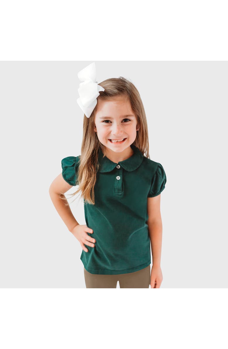 CITY THREADS Girls 100% Cotton Puff Short Sleeve Polo Tee with Peter Pan Collar, Main, color, Uniform Hunter Green