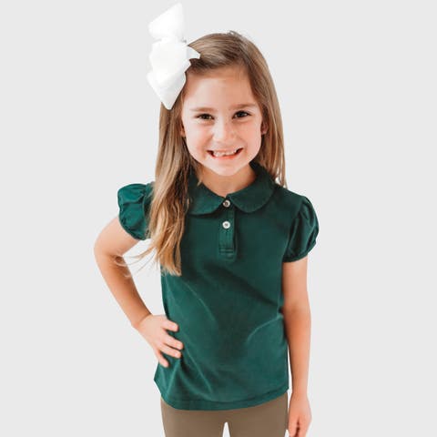 Girls Cotton Puff Short Sleeve Polo Tee with Peter Pan Collar (Toddler/Kids)