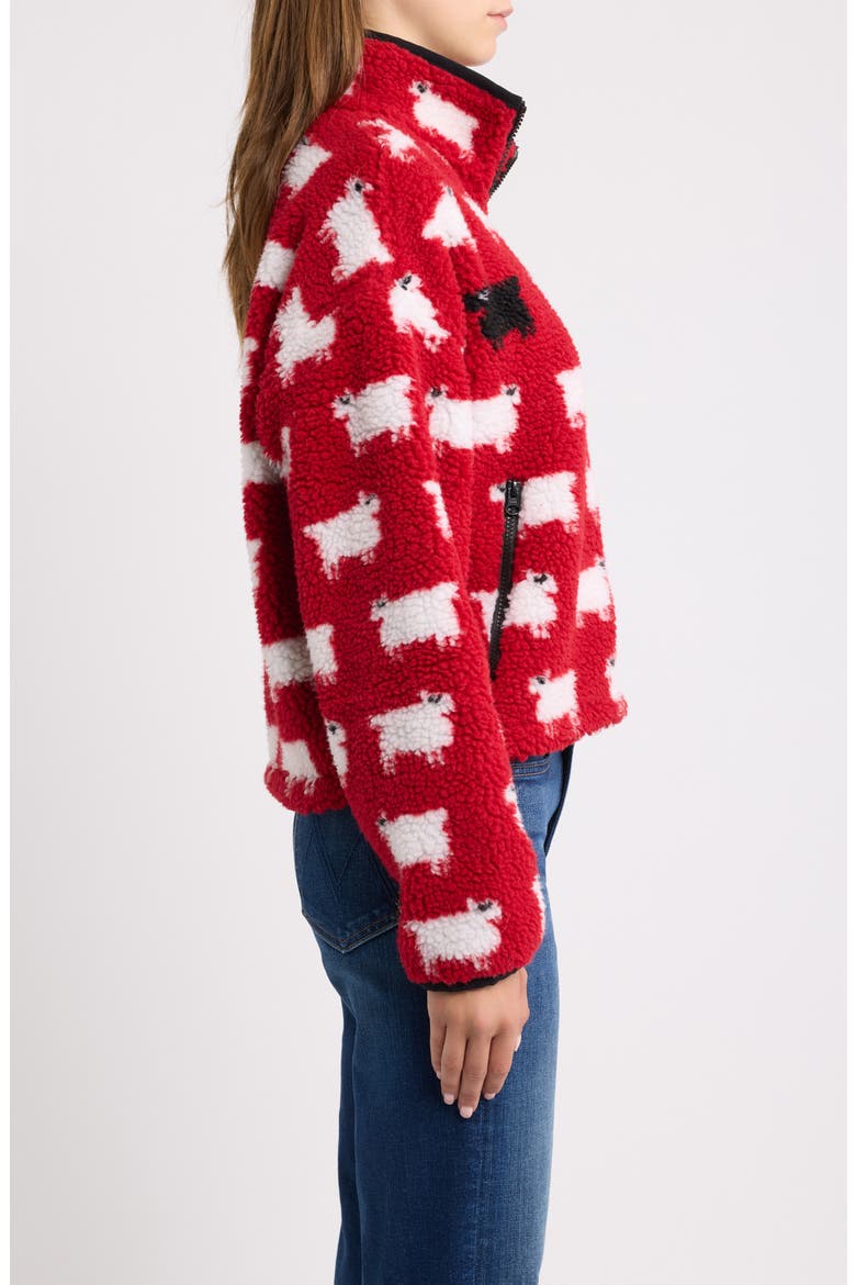 Sheep High-Pile Fleece Full Zip Sweatshirt, Alternate, color, RED