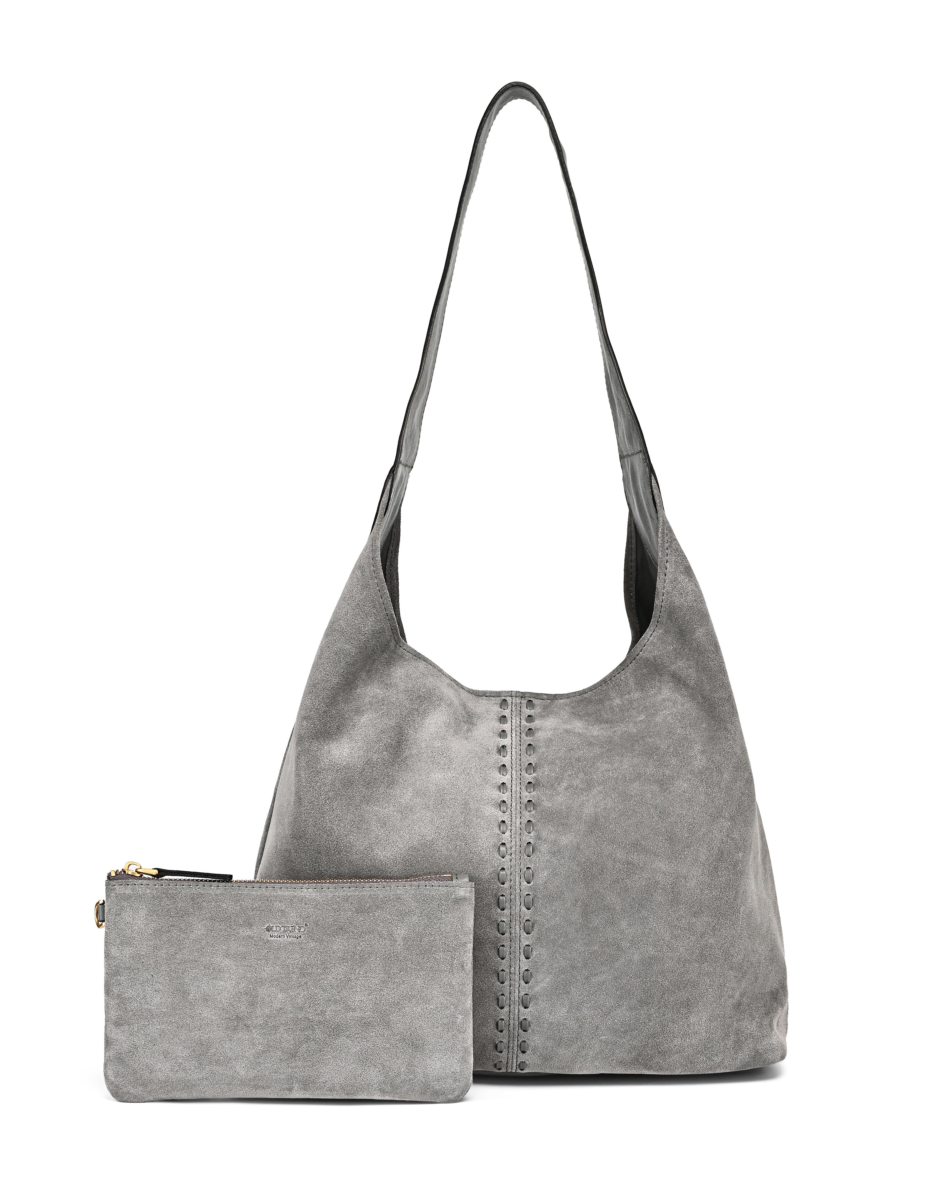 OLD TREND Hydrangea Genuine Leather Suede Classic Hobo Bag, Main, color, Grey