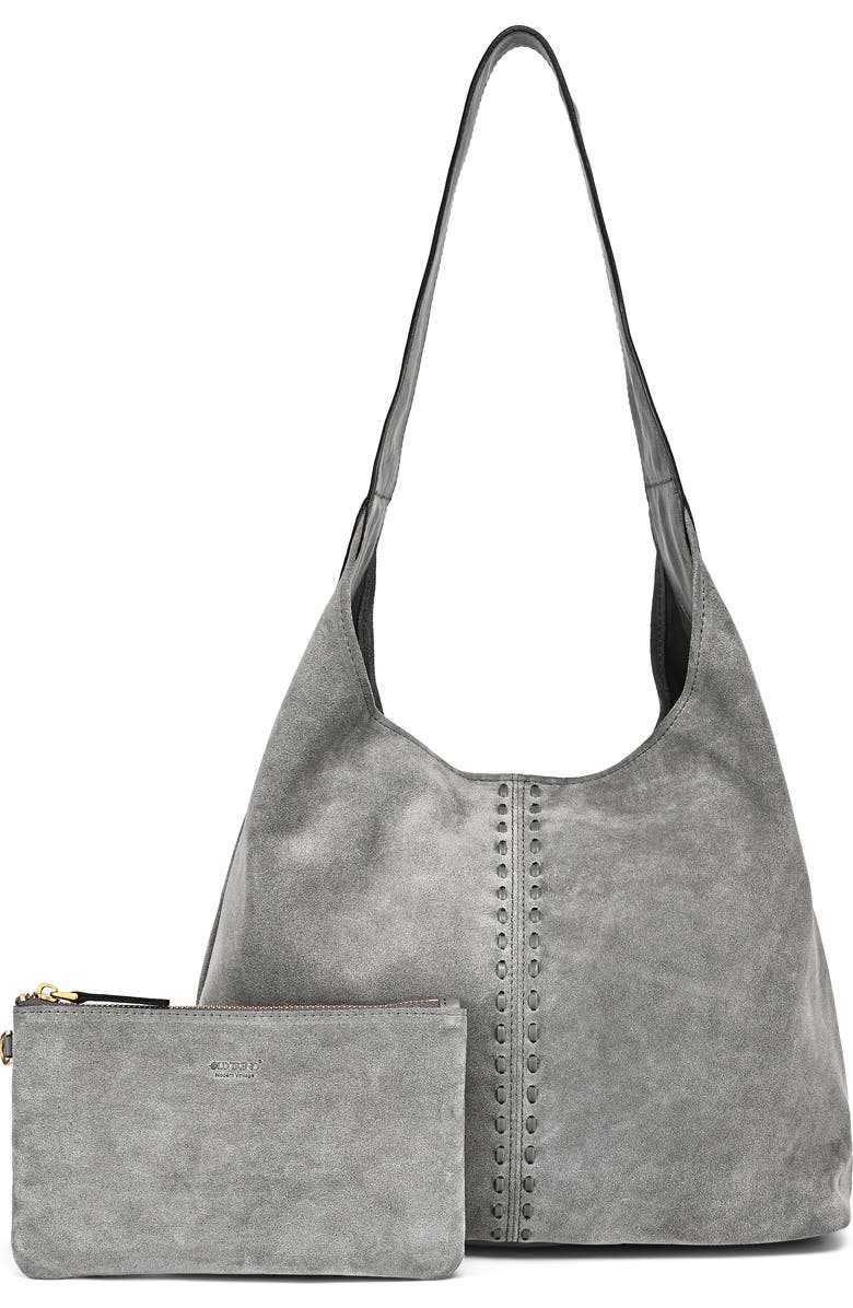 OLD TREND Hydrangea Genuine Leather Suede Classic Hobo Bag, Main, color, Grey