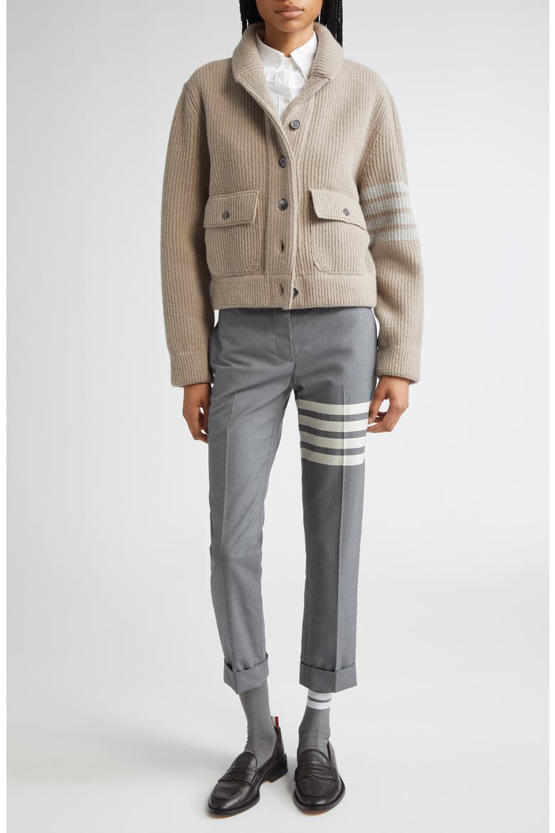 4-Bar Rib Stitch Wool Blend Bomber Jacket, Alternate, color, MEDIUM BROWN