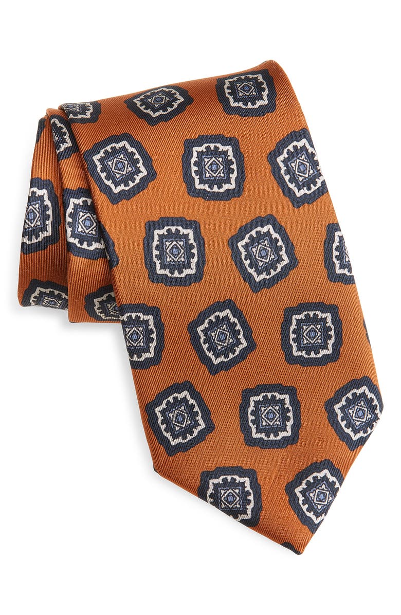 Jack Victor Charest Medallion Silk Tie, Main, color, Terracotta
