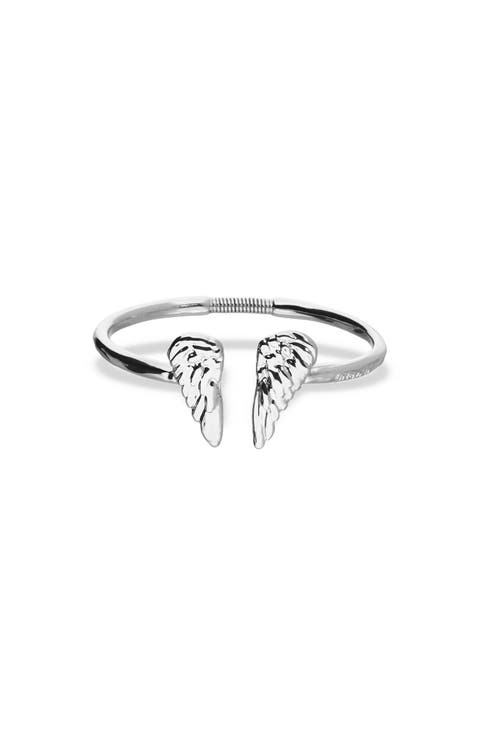 Sterling Silver-Plated Rigid Bracelet with Wing Detail at the Ends
