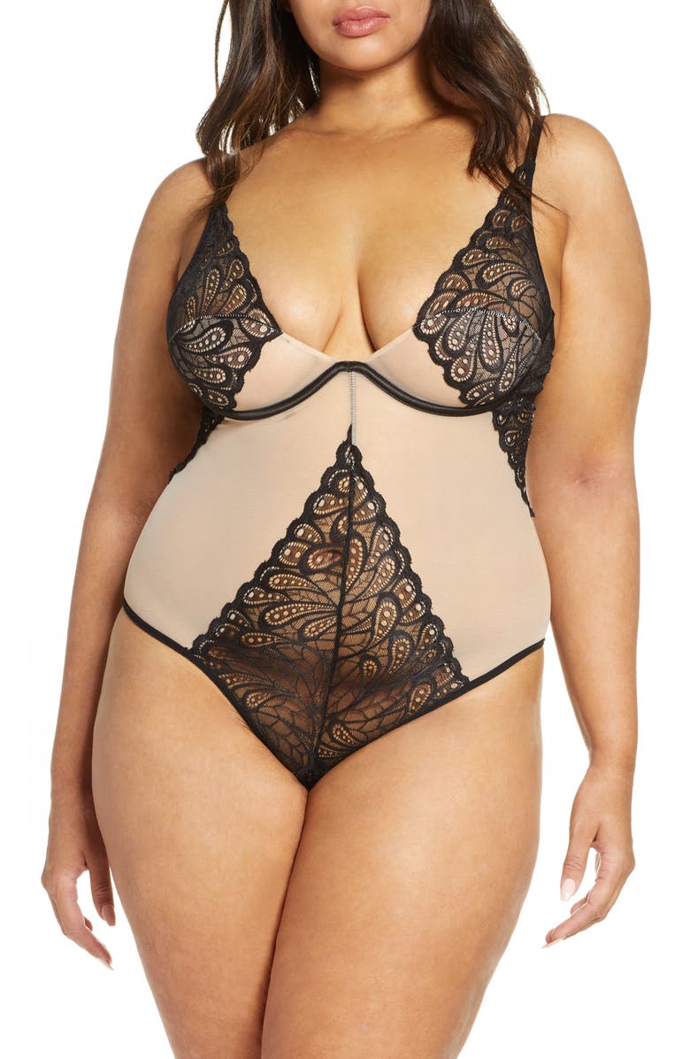 Oh La La Cheri Lace Panel Undewire Teddy, Main, color, 