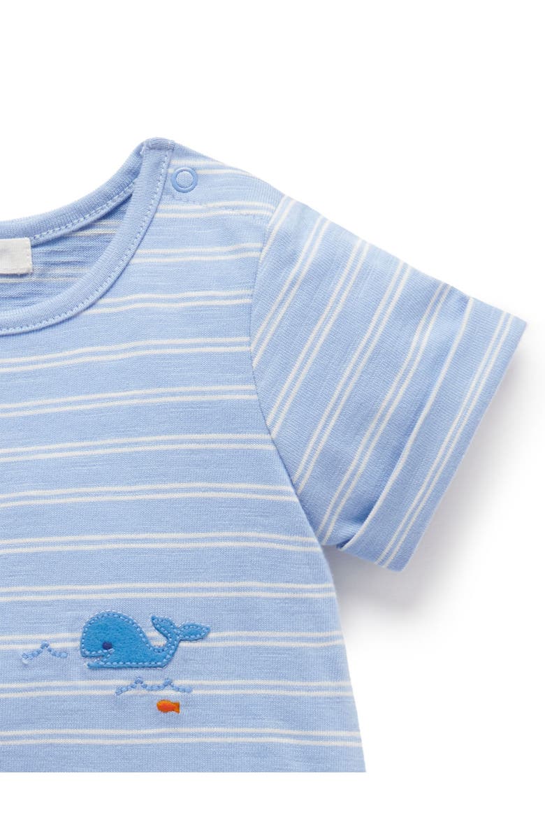 Purebaby Sail Away Short Onsie Romper, Alternate, color, Surf Mini Stripe