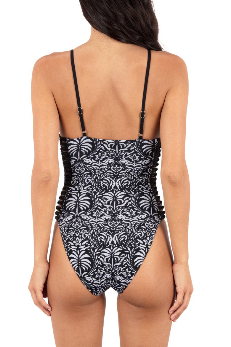 Ikat Palm One-Piece Swimsuit, Alternate, color, BLACK / COCONUT