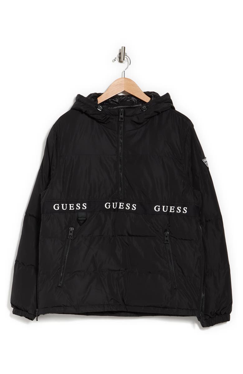 GUESS Logo Print Half Zip Hooded Jacket, Alternate, color,