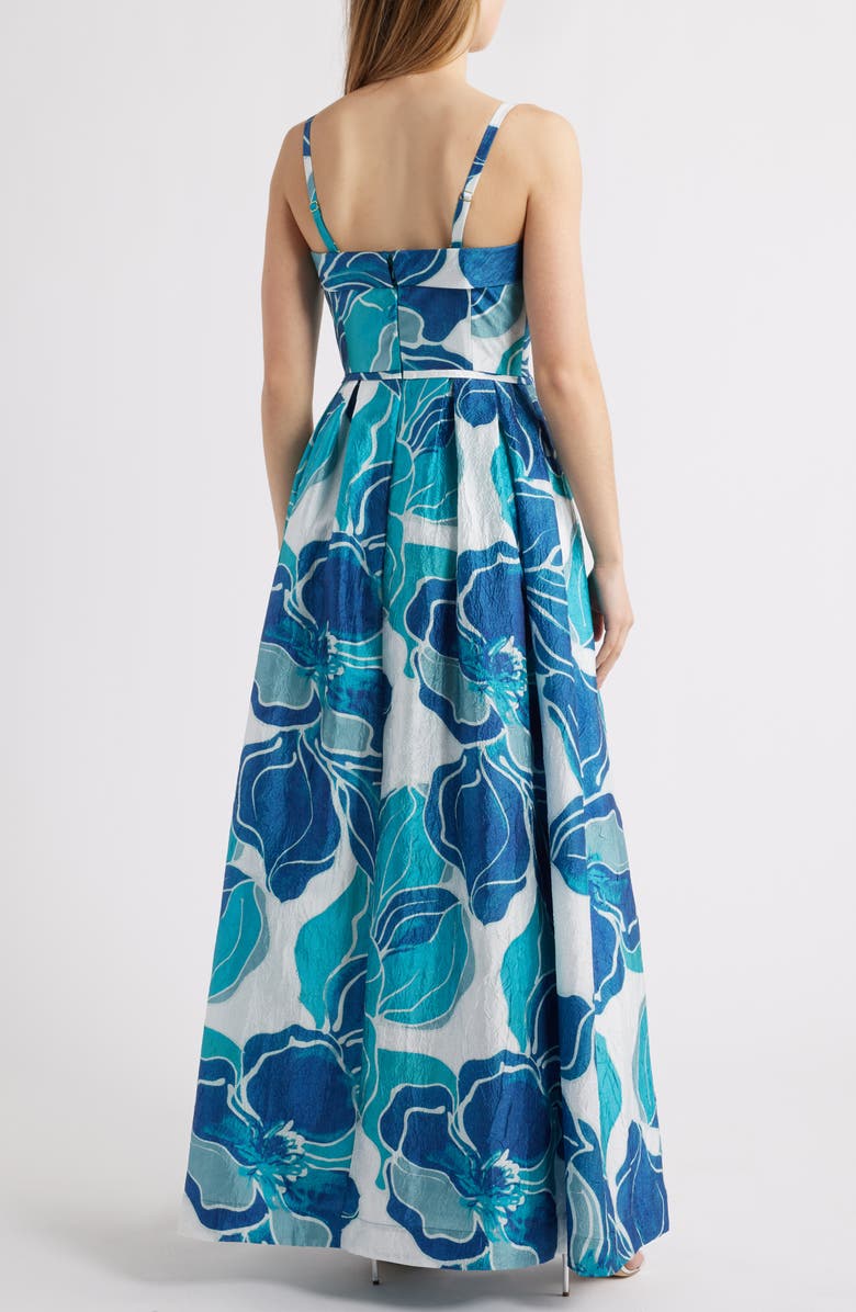 Tahari ASL Floral Crinkled Satin Gown, Alternate, color, Teal Navy