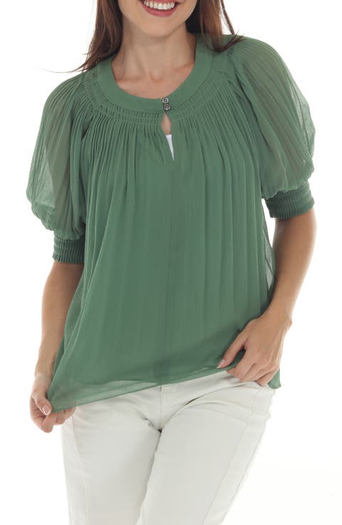 Pleated Puff Sleeve Top