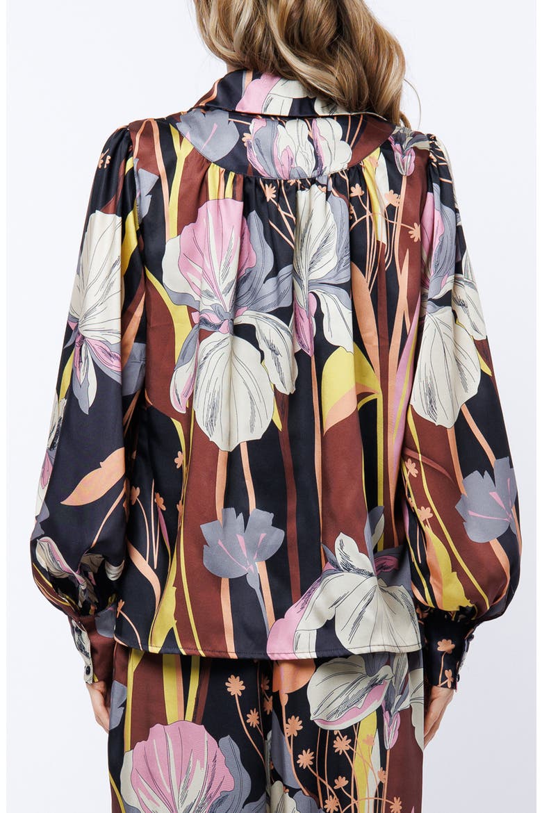 Loren Floral Satin Top, Alternate, color, BROWN