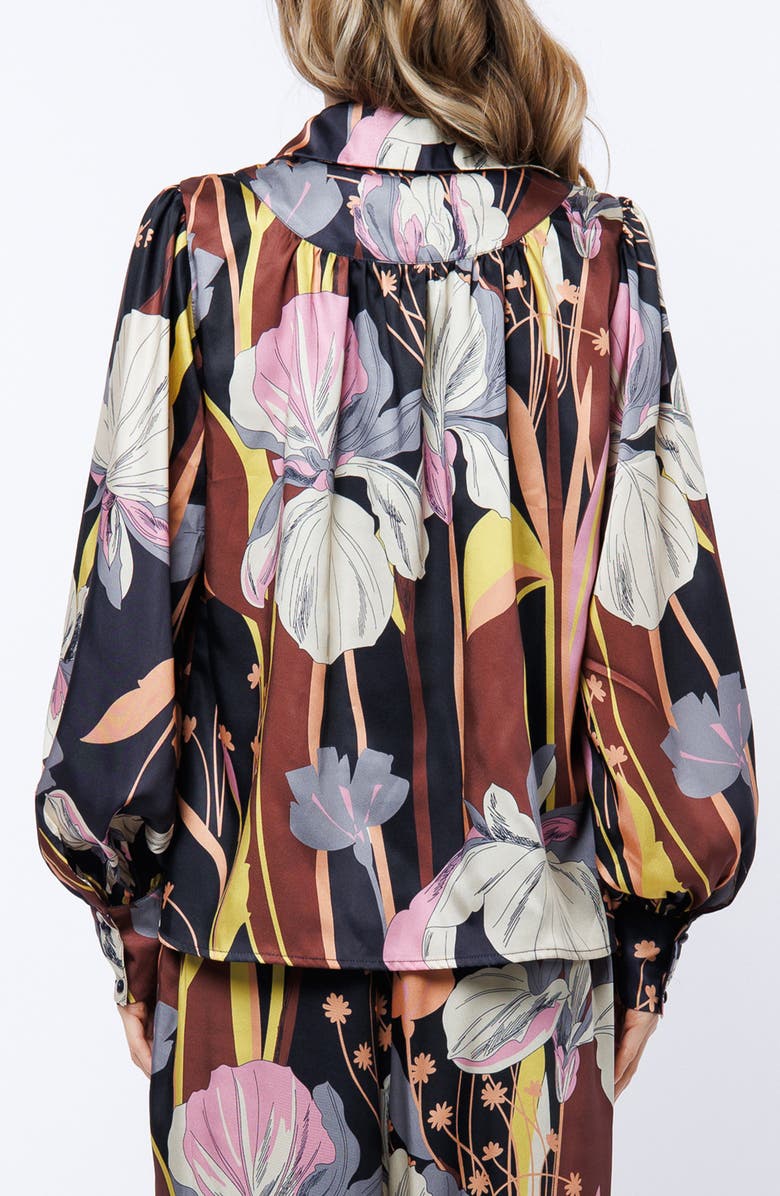 CIEBON Loren Floral Satin Top, Alternate, color, Brown