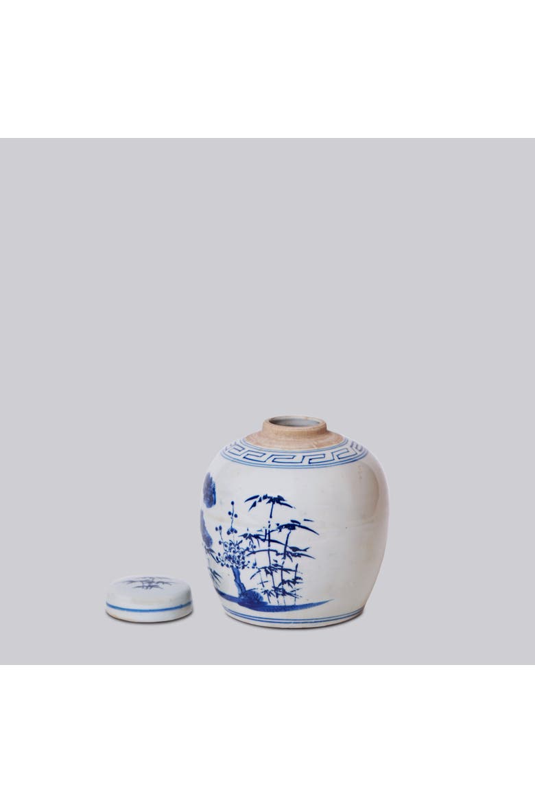 Porcelain Three Friends Round Storage Jar, Alternate, color, Blue + White