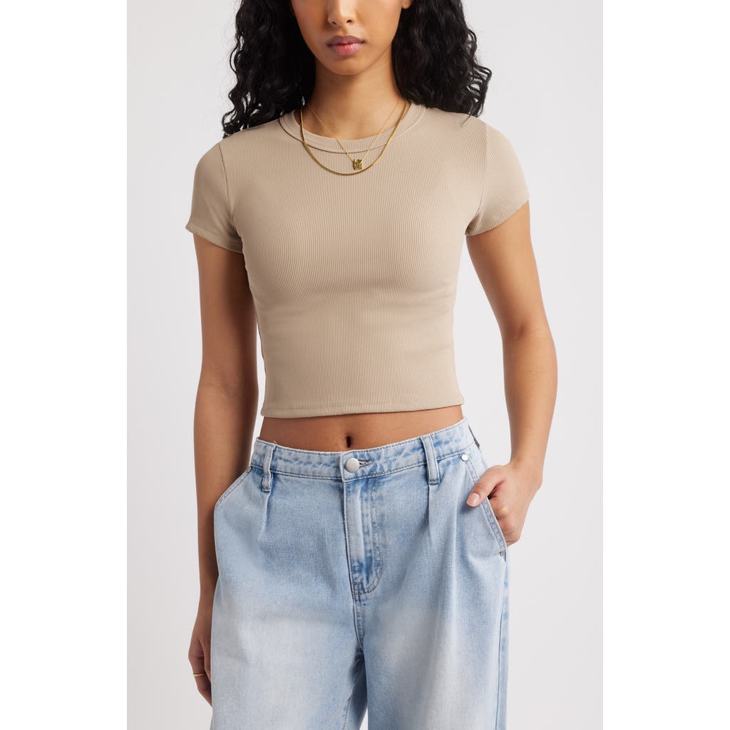 Bp. Compact Rib Crop Baby Tee In Brown