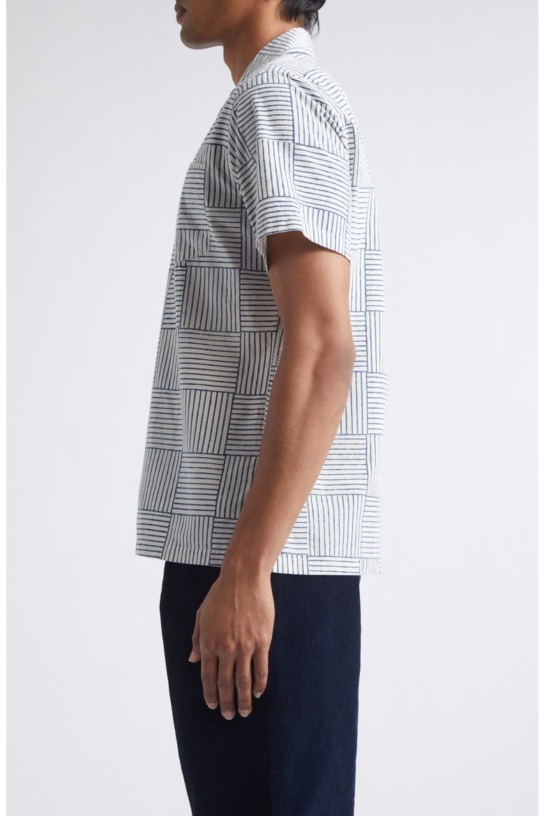 Weave Block Print Cotton Camp Shirt, Alternate, color, NAVY AND WHITE