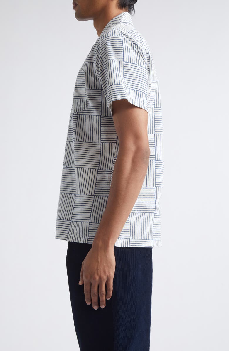 Drake's Weave Block Print Cotton Camp Shirt, Alternate, color, Navy And White