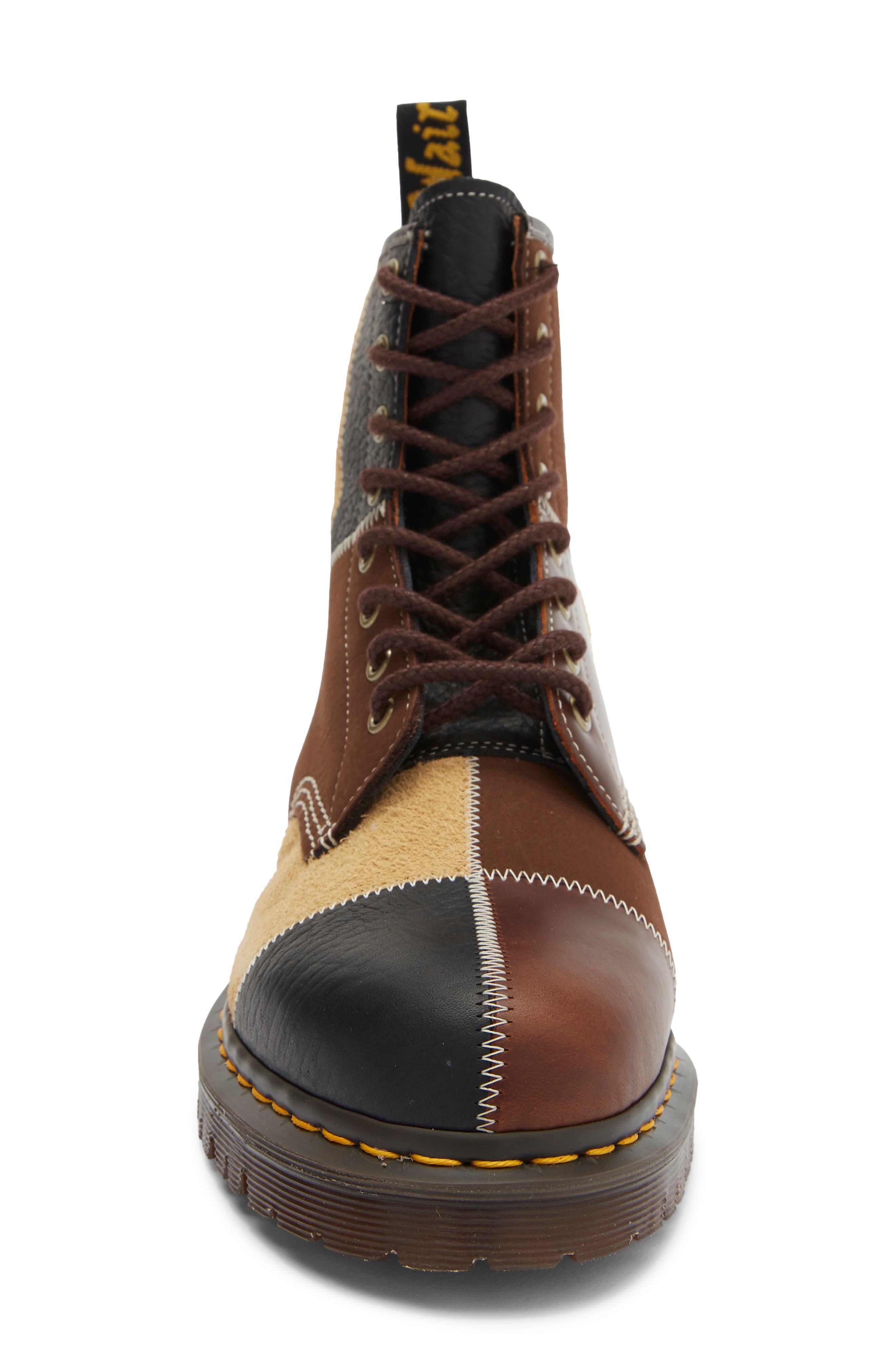 1460 Patchwork 8-Eye Boot, Alternate, color, BUTTERSCOTCH DARK BROWN