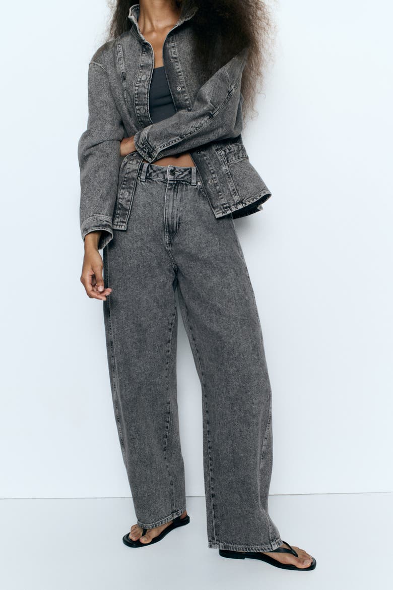 Barrel-Leg High-Waist Jeans, Alternate, color, Denim gray