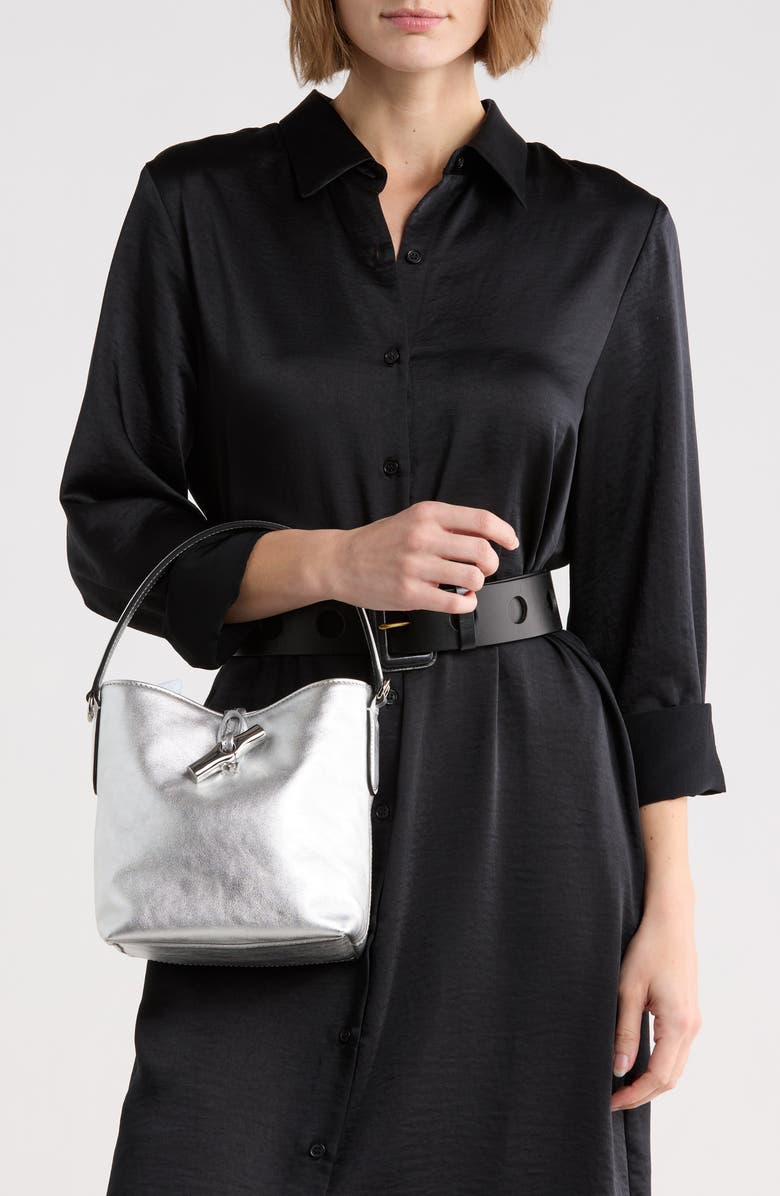 Longchamp Le Roseau Metallic Leather Bucket Bag, Alternate, color,