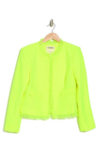 L Agence L'agence Angelina Neon Tweed Jacket In Neon Citrus