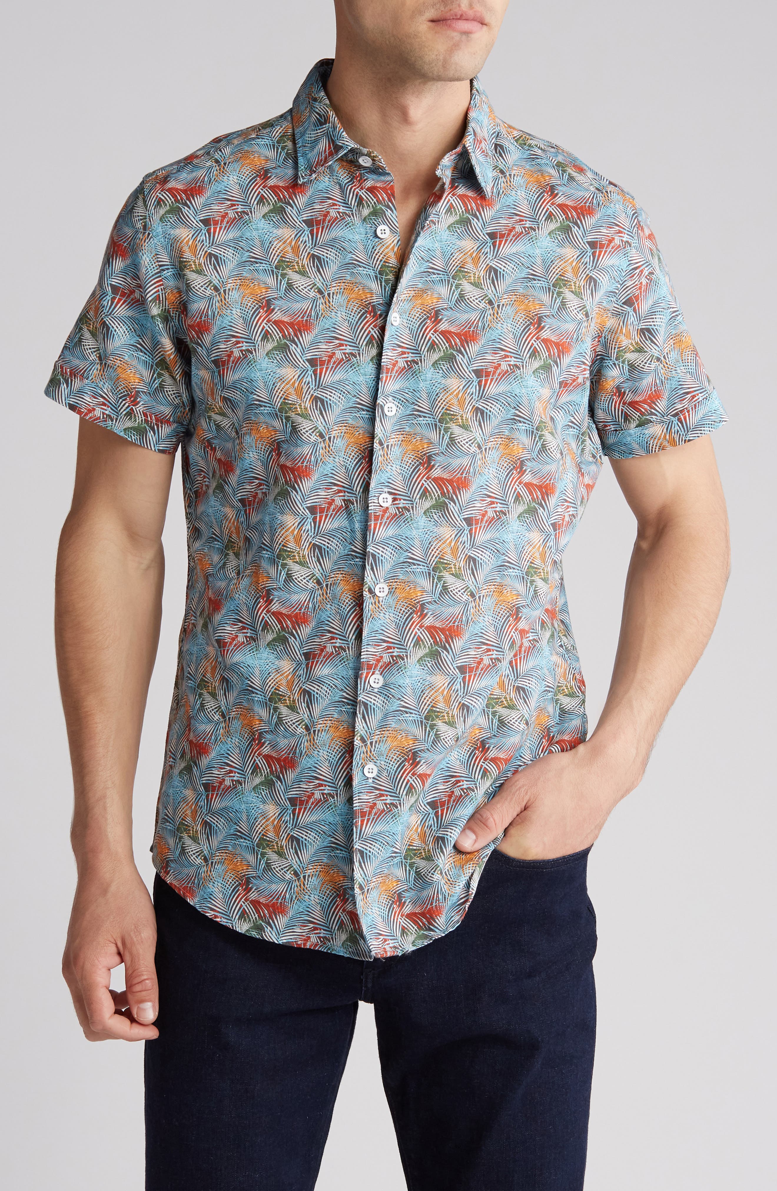 Rodd & Gunn Front Print Short Sleeve Linen & Cotton Button-Up Shirt