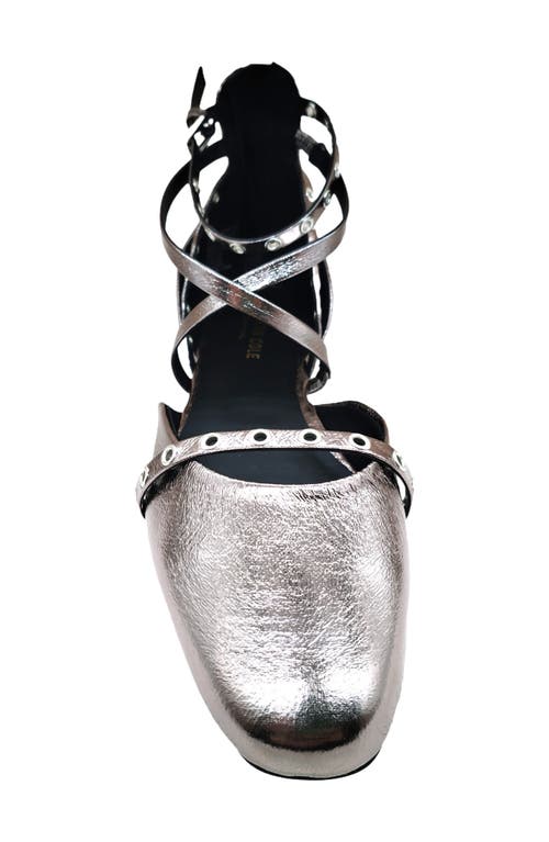 Kenneth Cole Mason Strappy Metallic Stud Flat In Gray